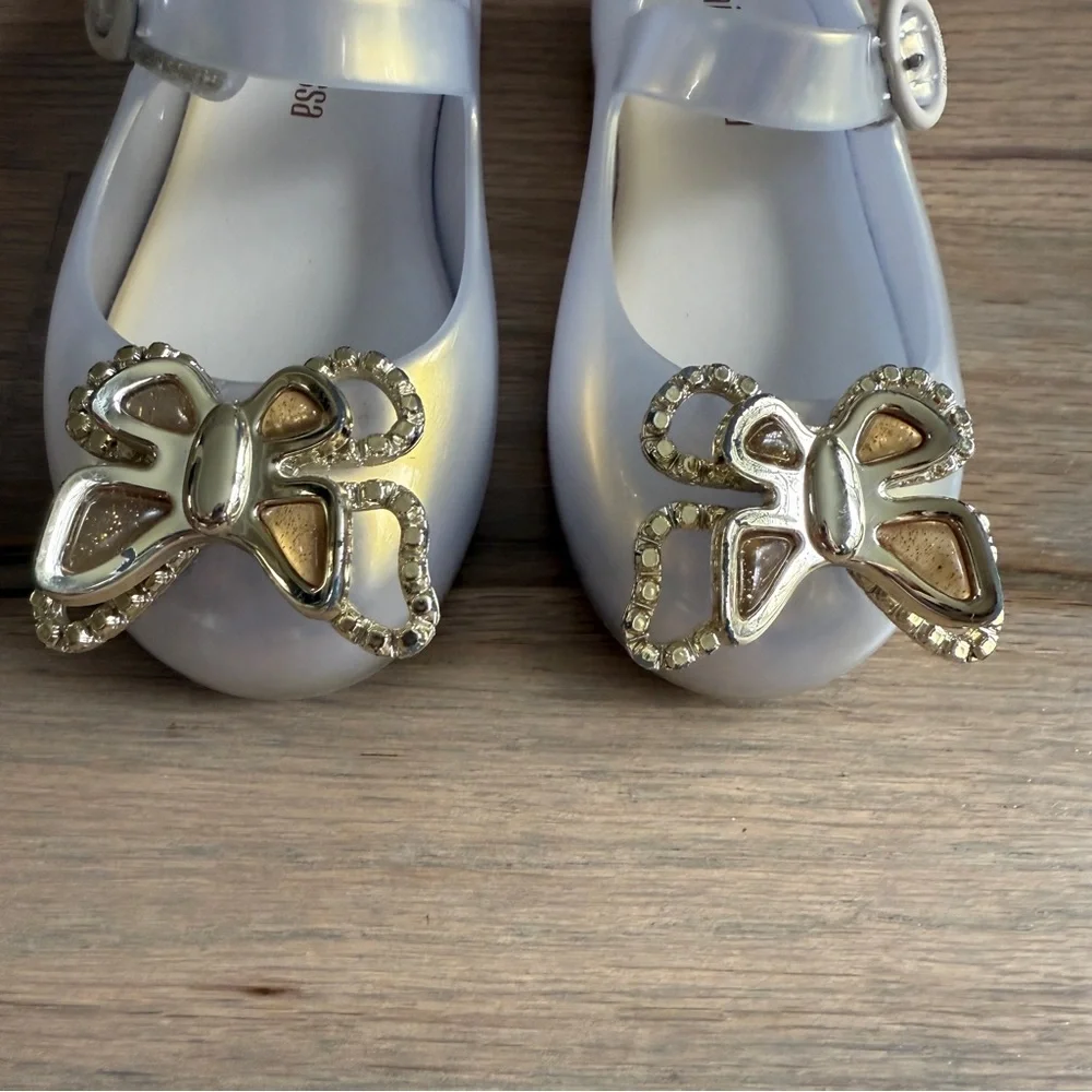 Mini Melissa Pearl White Iridescent Butterfly Jelly Shoes